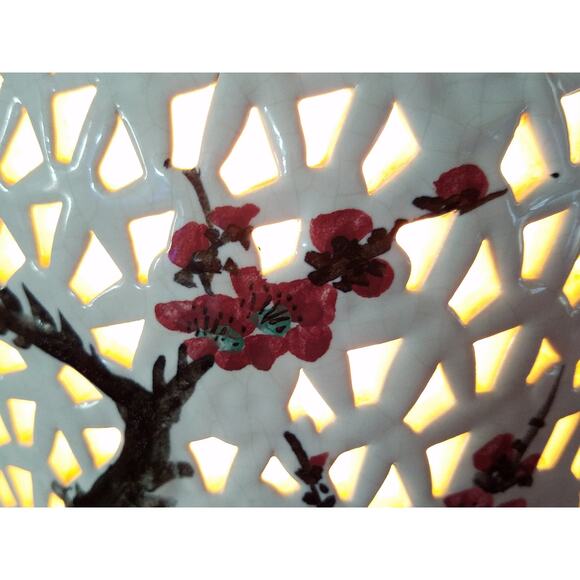 Chinese Porcelain Cherry Blossom Blanc de Chine Pierced Table Lamp Base - Picture 10 of 10